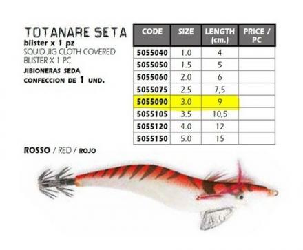 TOTANARA LINEAEFFE SQUID JIG SETA LUMINOSA MM.90 ROSSA