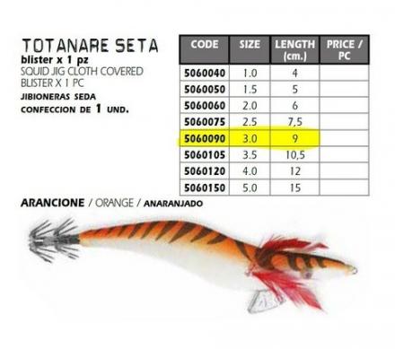 TOTANARA LINEAEFFE SQUID JIG SETA LUMINOSA MM.90 ARANCIONE
