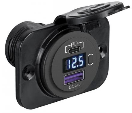 Presa di corrente con doppia USB + voltmetro