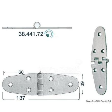 Cerniera inox sporgente 137x39 mm